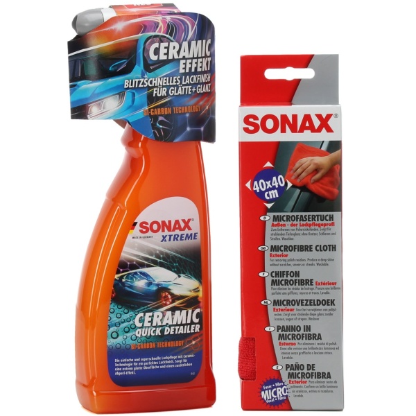 Set Sonax Xtreme Ceramic Quick Detailer Solutie Detailing Rapid Ceramica 750ML 268400 + Sonax Laveta Pentru Suprafete Exterioare 40X40CM 416200